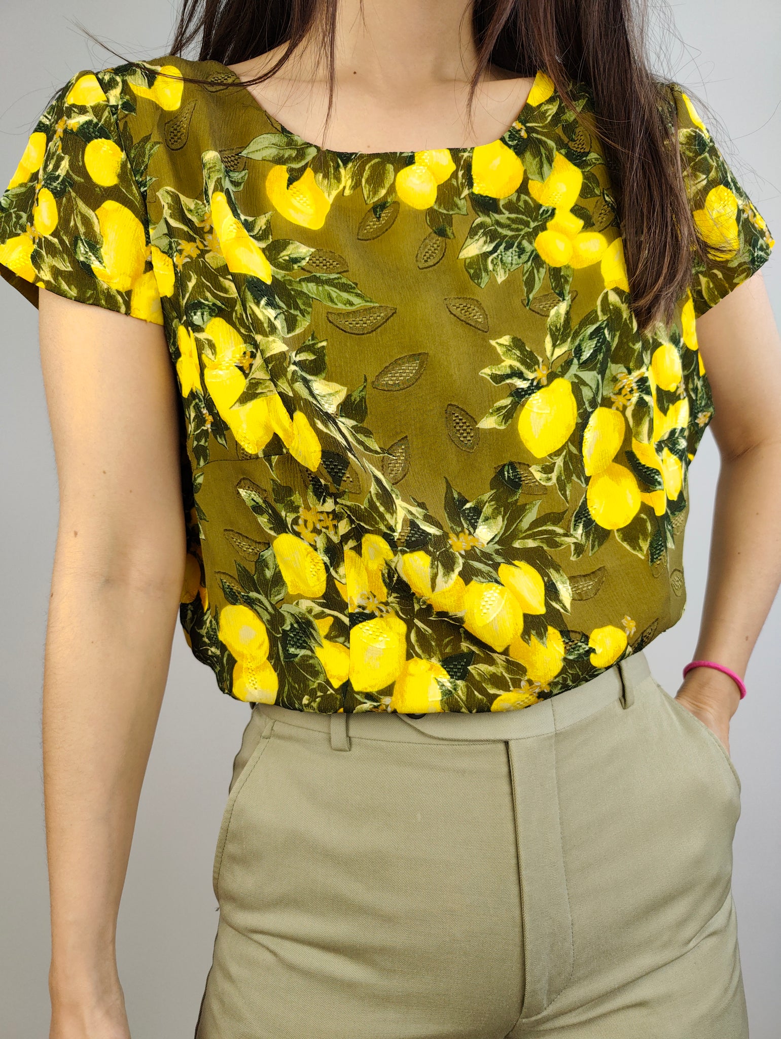 women's lemon print blouse