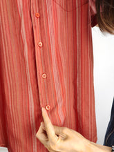 Load image into Gallery viewer, The Cotton Blend Red Orange Stripe Shirt | Vintage Torelli short sleeve stripes pattern unisex men L
