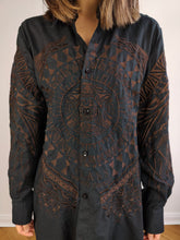 Load image into Gallery viewer, The Class Roberto Cavalli Linen Embroidery Shirt | Vintage designer brown ethno embroidered long sleeve shirt D M-L
