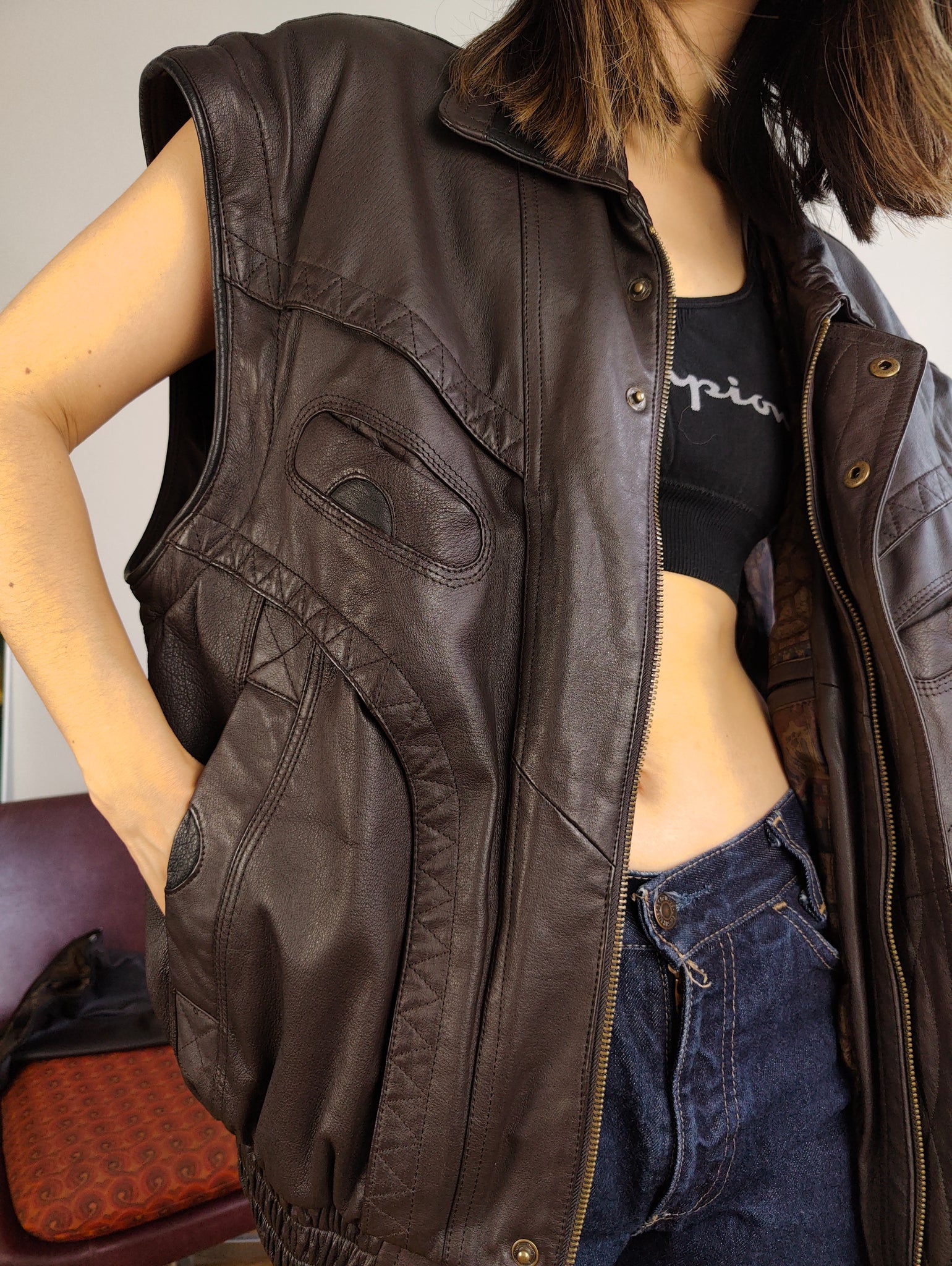 Leather on sale vest coat