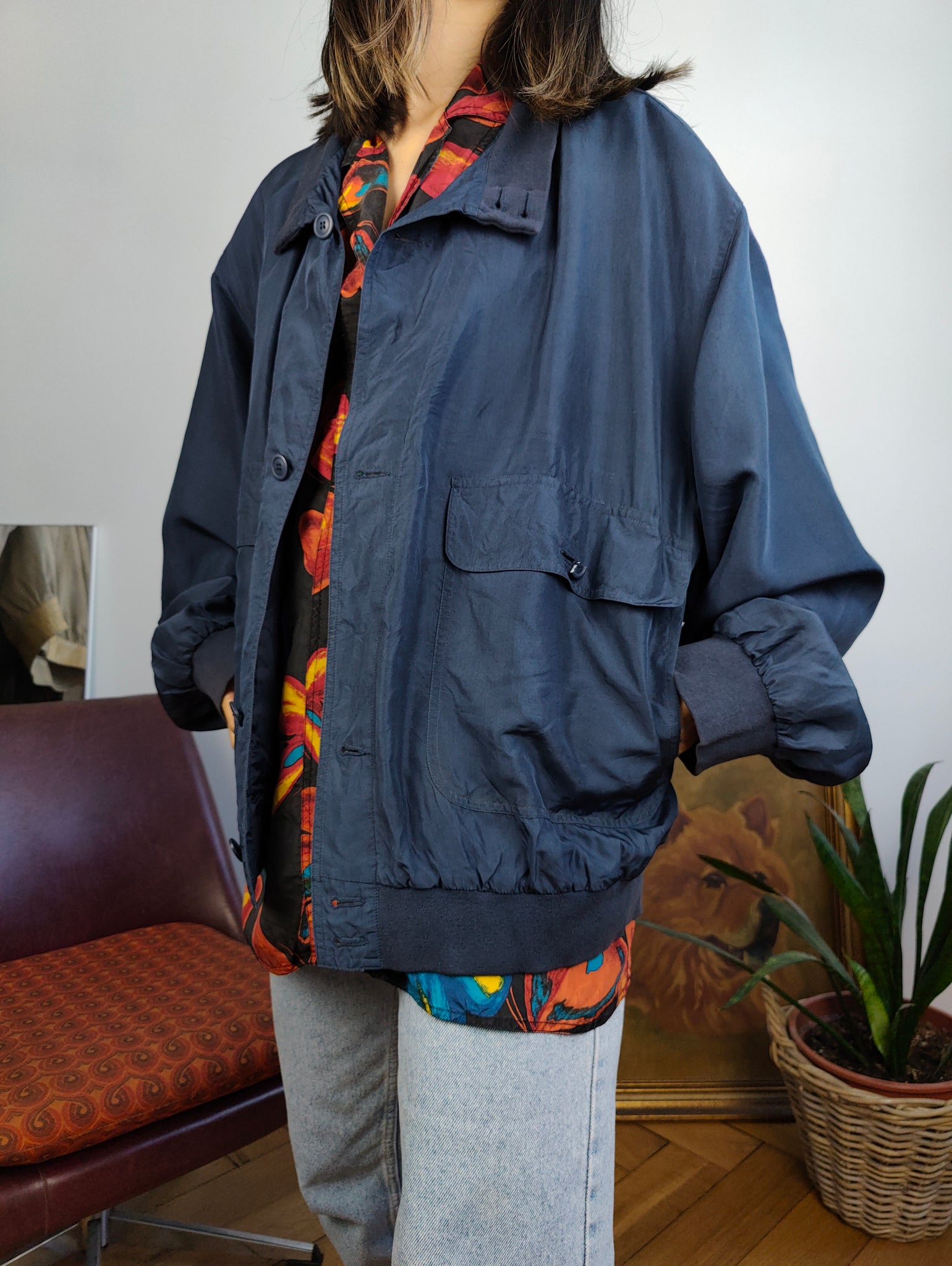 Vintage Men's Bomber Jacket - Blue - XL