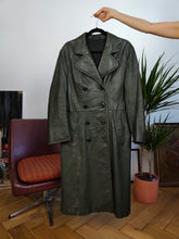 Load image into Gallery viewer, Vintage genuine leather coat khaki green long maxi trench jacket club matrix women S
