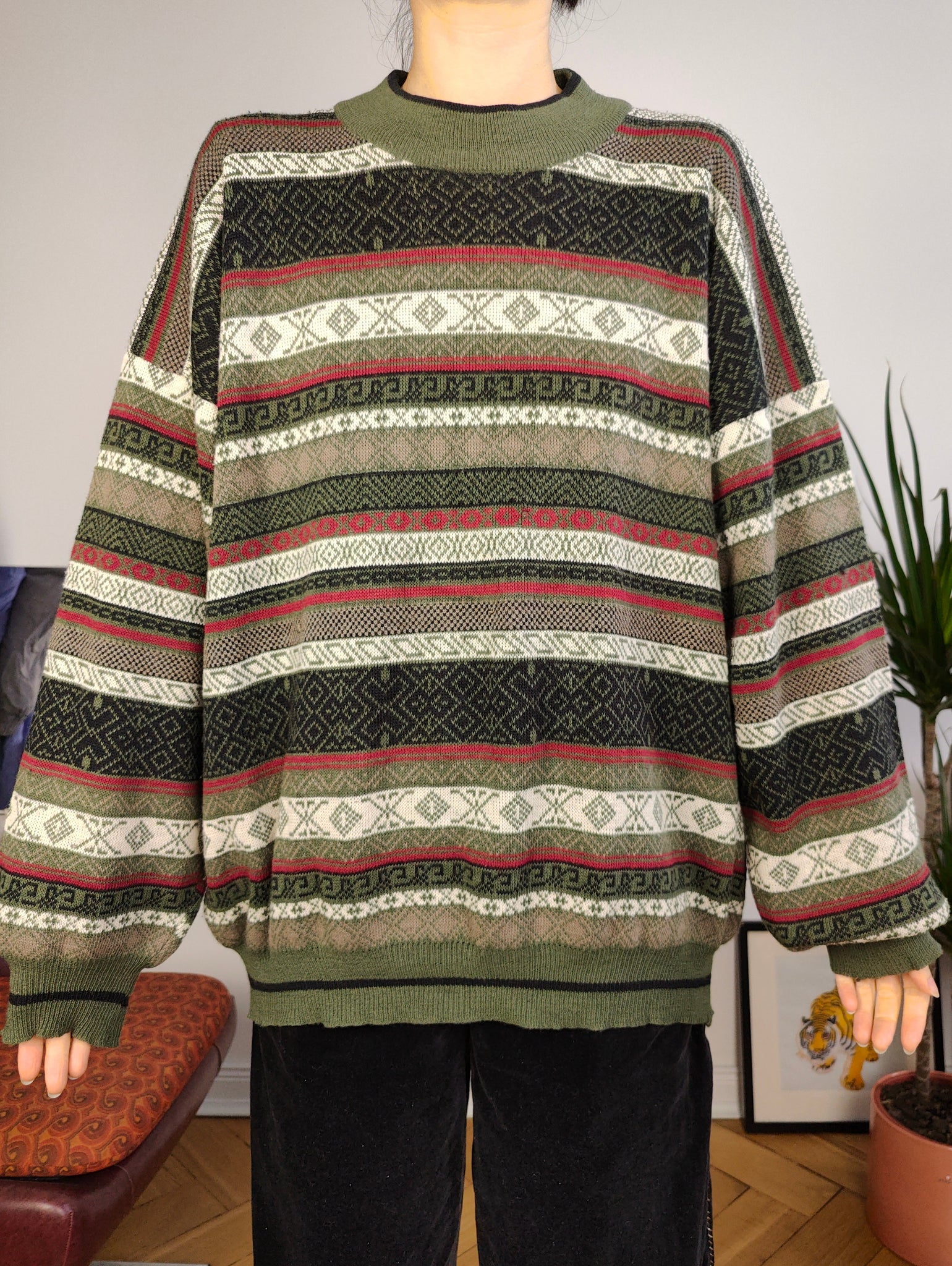 Vintage wool mix knit sweater Christmas Xmas winter turtle neck