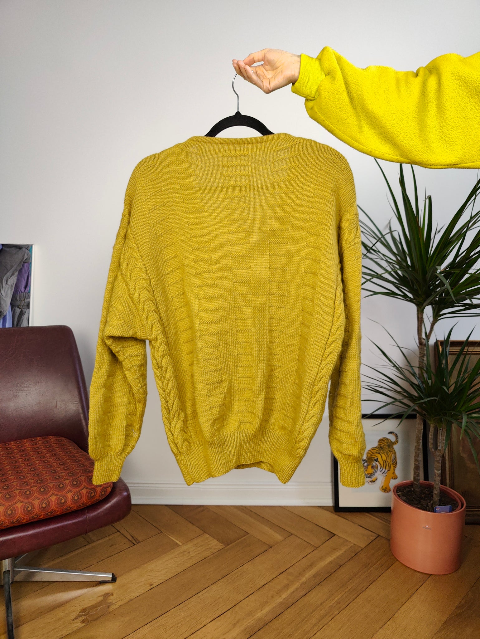 Good Time Mustard Yellow Chenille Knit V-Neck Sweater