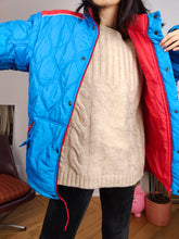 Load image into Gallery viewer, Vintage blue red puffer jacket coat winter Blue Sky sport M
