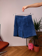 Load image into Gallery viewer, Vintage real suede leather blue shorts bermuda pants cutout XS-S
