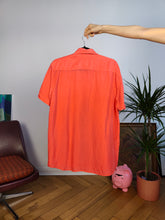 Load image into Gallery viewer, Vintage 100% silk shirt blouse orange short sleeve button up plain women men unisex M-L
