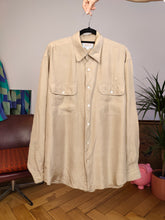 Load image into Gallery viewer, Vintage 100% silk shirt blouse beige cream off white long sleeve button up plain women L

