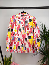 Load image into Gallery viewer, Vintage cotton shirt pink wite red crazy print pattern long sleeve button up women S-M
