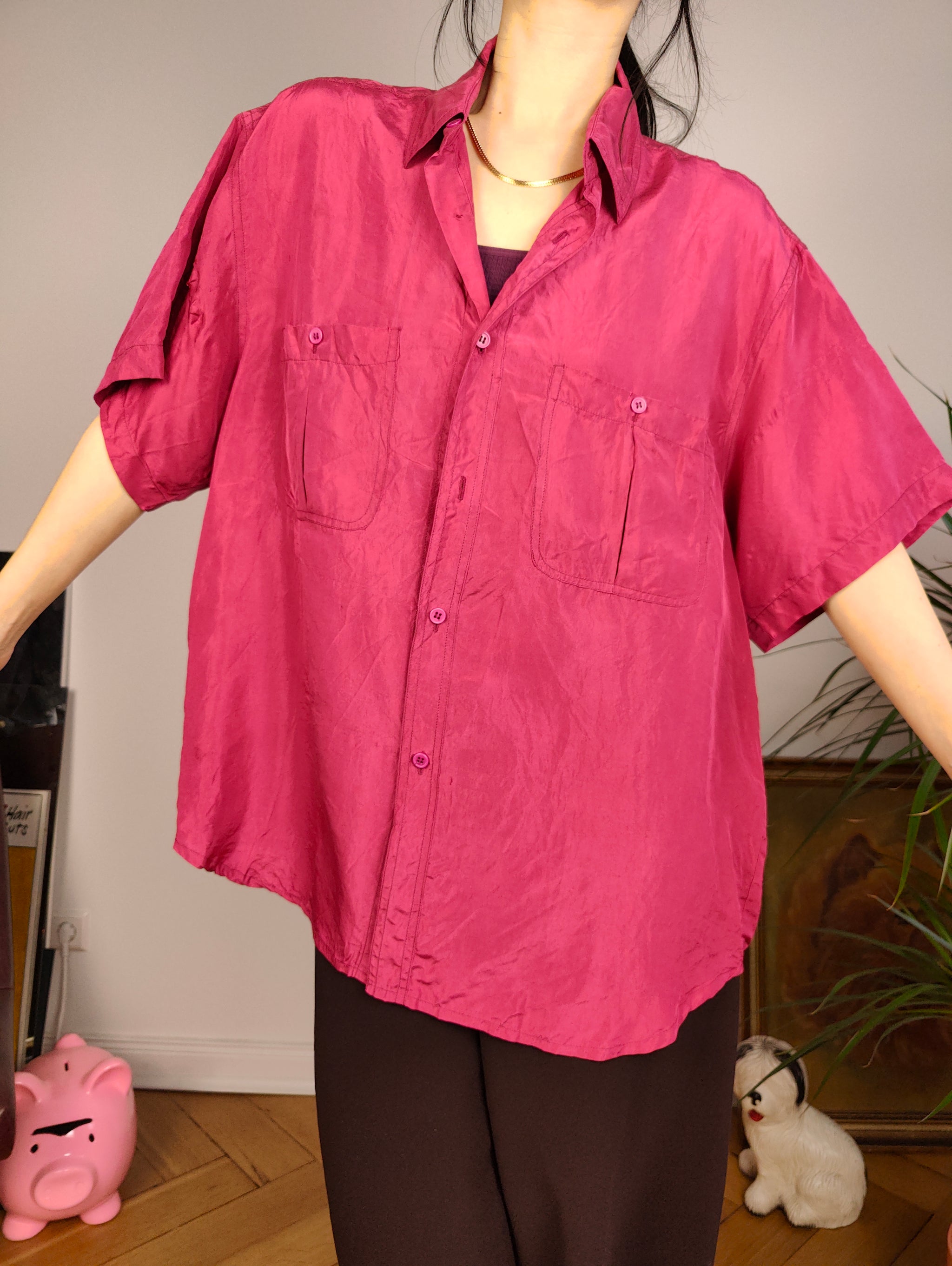 Vintage pure silk double online breast pocket favorite button down blouse