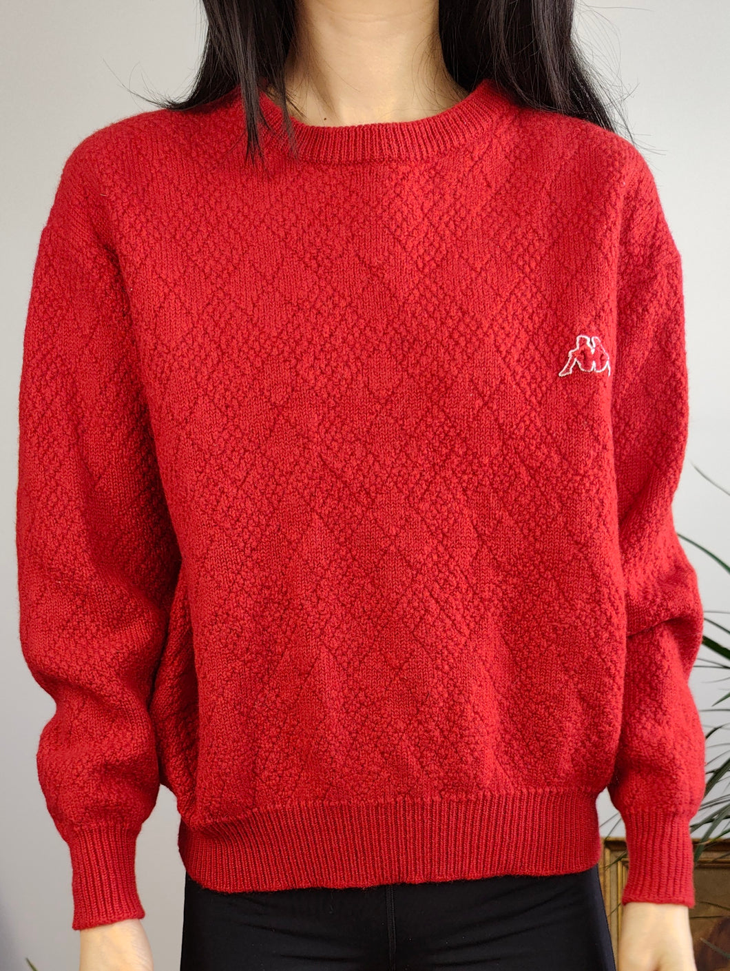 Vintage 100% wool Kappa knit sweater red plain pullover jumper S