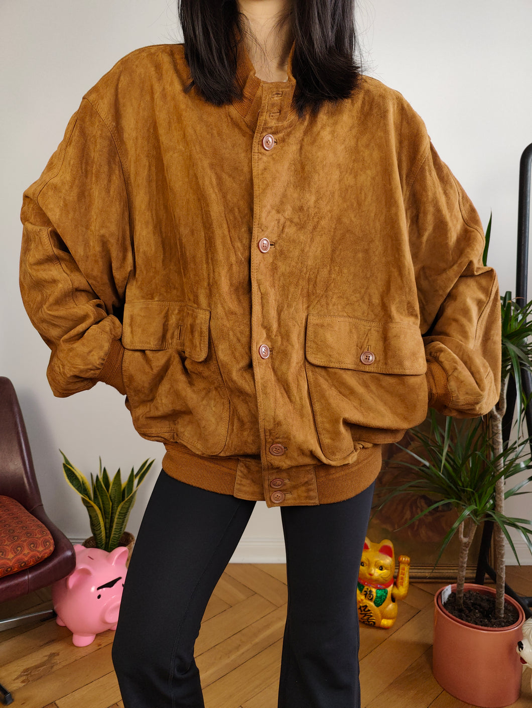 90's Oversized Bomber women leather Jacket Retro Vintage Real
