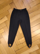 Load image into Gallery viewer, Vintage Belfe pants black thick fabric warm wool blend trouser foot strap women IT42 XS
