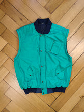 Load image into Gallery viewer, Vintage 2-in-1 bomber jacket sleeveless vest padded lined turquoise green blue college women unisex men L
