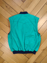 Load image into Gallery viewer, Vintage 2-in-1 bomber jacket sleeveless vest padded lined turquoise green blue college women unisex men L
