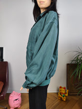 Load image into Gallery viewer, Vintage 90s silk bomber jacket blouson sage green light spring summer women unisex men L
