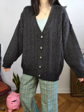 Load image into Gallery viewer, Vintage wool mix cardigan grey Max Dine cable knit knitted jacket Italy M-L
