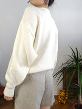Load image into Gallery viewer, Vintage wool mix white knit knitted sweater fun magician face pattern pullover jumper M
