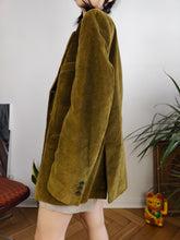 Load image into Gallery viewer, Vintage cord blazer corduroy khaki green ribbed jacket women unisex men 50 M-L
