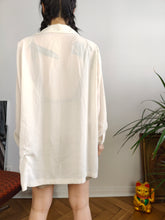 Load image into Gallery viewer, Vintage cream off white beige blouse button up long sleeve shirt sheer see through women L
