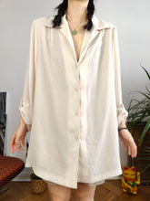 Load image into Gallery viewer, Vintage cream off white beige blouse button up long sleeve shirt sheer see through women L
