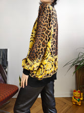 Load image into Gallery viewer, Vintage baroque bomber jacket blouson cardigan gold chain animal leopard print pattern 42 M
