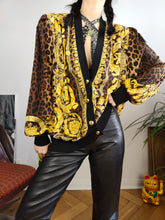 Load image into Gallery viewer, Vintage baroque bomber jacket blouson cardigan gold chain animal leopard print pattern 42 M

