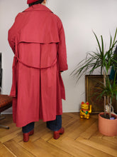 Load image into Gallery viewer, Vintage red trench coat maxi long wool lined padded women M
