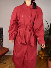 Load image into Gallery viewer, Vintage red trench coat maxi long wool lined padded women M
