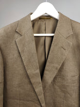 Load image into Gallery viewer, Vintage linen blazer beige brown jacket women unisex men 46 M
