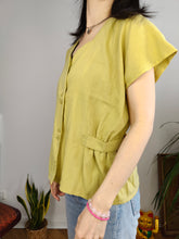 Load image into Gallery viewer, Vintage 80s blouse plain yellow pastel short sleeve women 38 S-M
