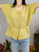 Load image into Gallery viewer, Vintage 80s blouse plain yellow pastel short sleeve women 38 S-M
