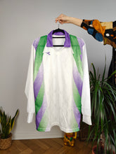 Load image into Gallery viewer, Vintage Diadora long sleeve shirt sport football jersey tricot white purple unisex men L
