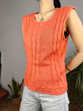 Load image into Gallery viewer, Vintage crochet top orange sleeveless cable knit knitted women S
