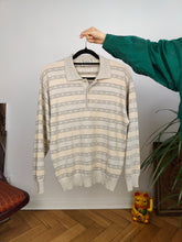 Load image into Gallery viewer, Vintage merino wool mix knit polo sweater knitted pullover jumper beige stripes pattern Donny &amp; Max S-M
