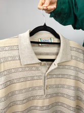 Load image into Gallery viewer, Vintage merino wool mix knit polo sweater knitted pullover jumper beige stripes pattern Donny &amp; Max S-M
