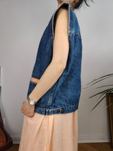 Load image into Gallery viewer, Vintage Wampum denim sleeveless vest jeans blue waist coat jacket women men unisex L
