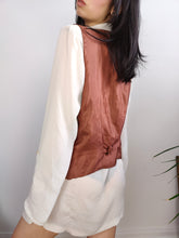 Load image into Gallery viewer, Vintage faux leather sleeveless vest boho brown tan suede waist coat jacket women Caldarell M
