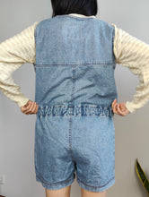 Lade das Bild in den Galerie-Viewer, Vintage Chamber Denim Overall Jeans blau Shorts Jumpsuit Latzhose Stickerei Unisex Herren M

