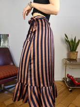 Load image into Gallery viewer, Preloved wrap skirt ruffles stripes pink blue midi long Neo Noir S

