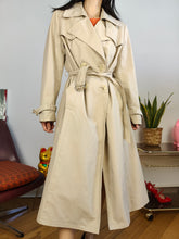 Load image into Gallery viewer, Vintage beige trench coat long waist belt nova check lining women Helly Sport S
