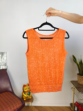 Load image into Gallery viewer, Vintage crochet top orange sleeveless knit knitted women S
