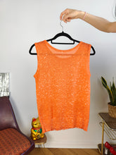 Load image into Gallery viewer, Vintage crochet top orange sleeveless knit knitted women S
