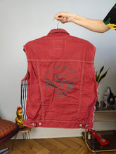 Load image into Gallery viewer, Vintage Mash red denim sleeveless vest waist coat jacket women men unisex M-L
