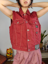 Load image into Gallery viewer, Vintage Mash red denim sleeveless vest waist coat jacket women men unisex M-L
