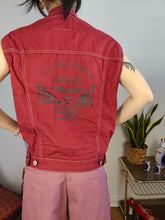 Load image into Gallery viewer, Vintage Mash red denim sleeveless vest waist coat jacket women men unisex M-L
