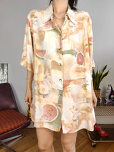 Load image into Gallery viewer, Vintage viscose shirt blouse crazy art print pattern pink off white watermelon fruit women unisex men L-XL
