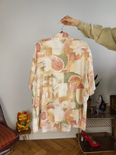 Load image into Gallery viewer, Vintage viscose shirt blouse crazy art print pattern pink off white watermelon fruit women unisex men L-XL
