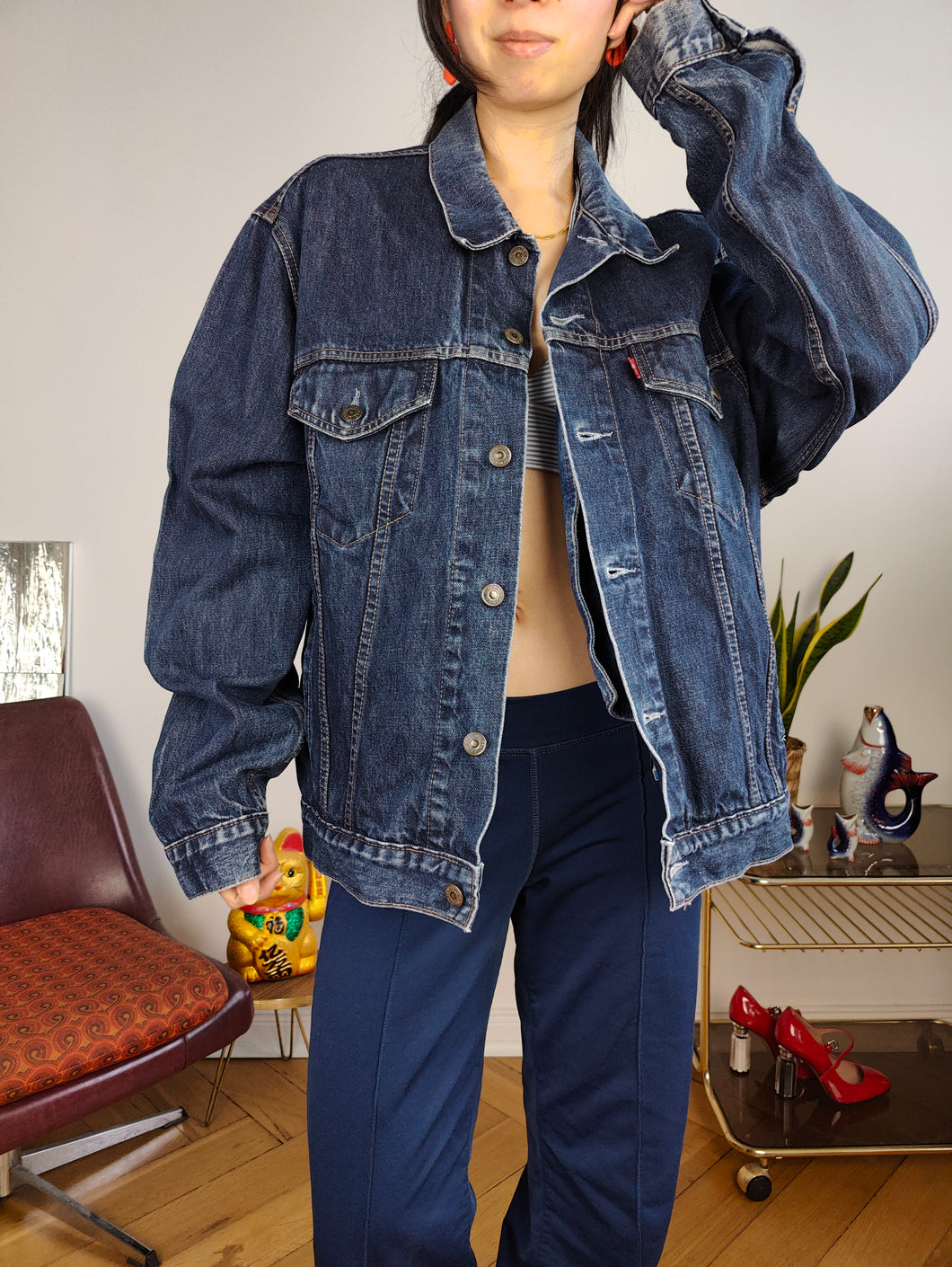 Vintage Levi´s denim jacket trucker dark blue women unisex men L-XL