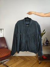 Load image into Gallery viewer, Vintage silk bomber jacket blouson blue light spring summer women unisex men L-XL
